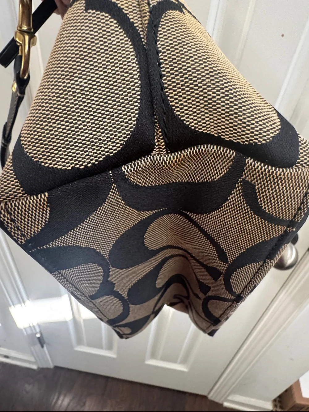 Coach Black and Khaki Signature Canvas Shoulder Bag